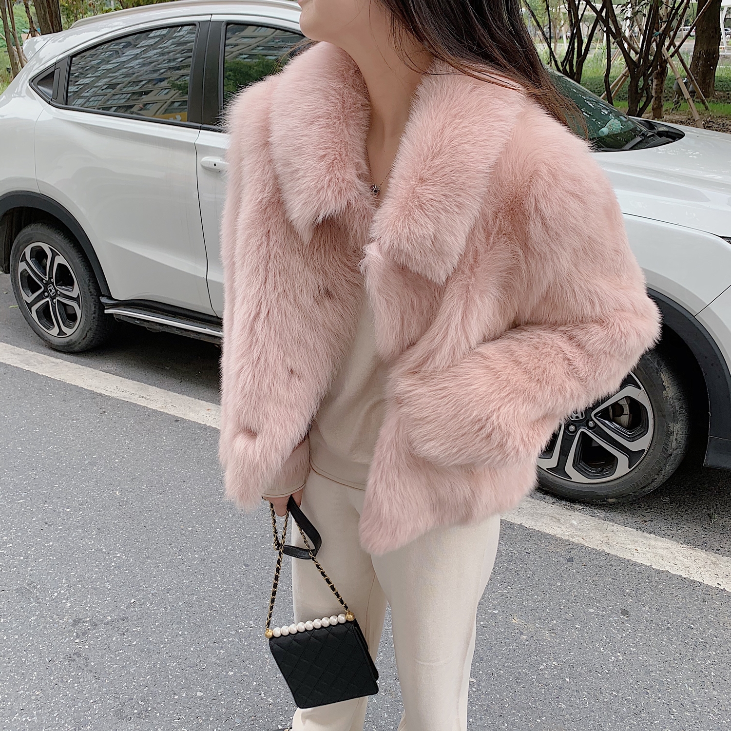 Imported Tuscan fur coat women's small short toca fur all-in-one slim lapel coat winter