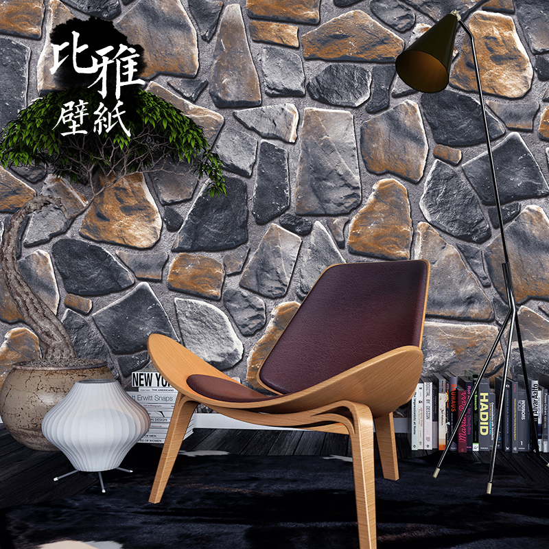 3D three-dimensional retro stone antique brick wallpaper cultural fossil background wall hotel wallpaper shop decoration non-self-adhesive