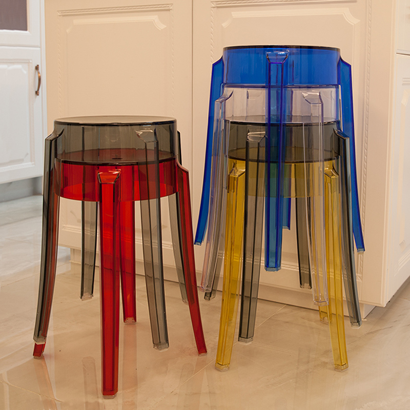 Plastic stool in transparent online red chair crystal bench crystal chair creative high bench bench