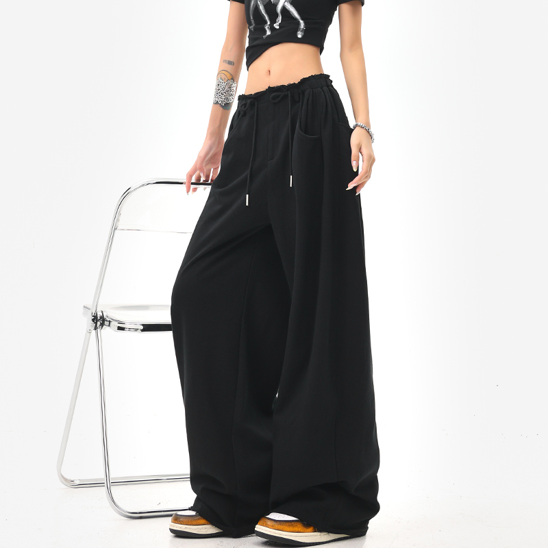 Kenabstudio American Street Style Black Drawstring Sweatpants Women's High-Waisted Drapey Loose Wide-Leg Pants Kenabstudio American Street Style Black Drawstring Sweatpants Women's High-Waisted Drapey Loose Wide-Leg Pants