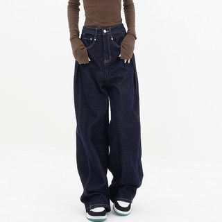 Ken Studio Spring and Autumn New Straight-Leg Jeans for Women, Loose Wide-Leg High-Street Casual Pants, High-Waisted Floor-Length Trousers