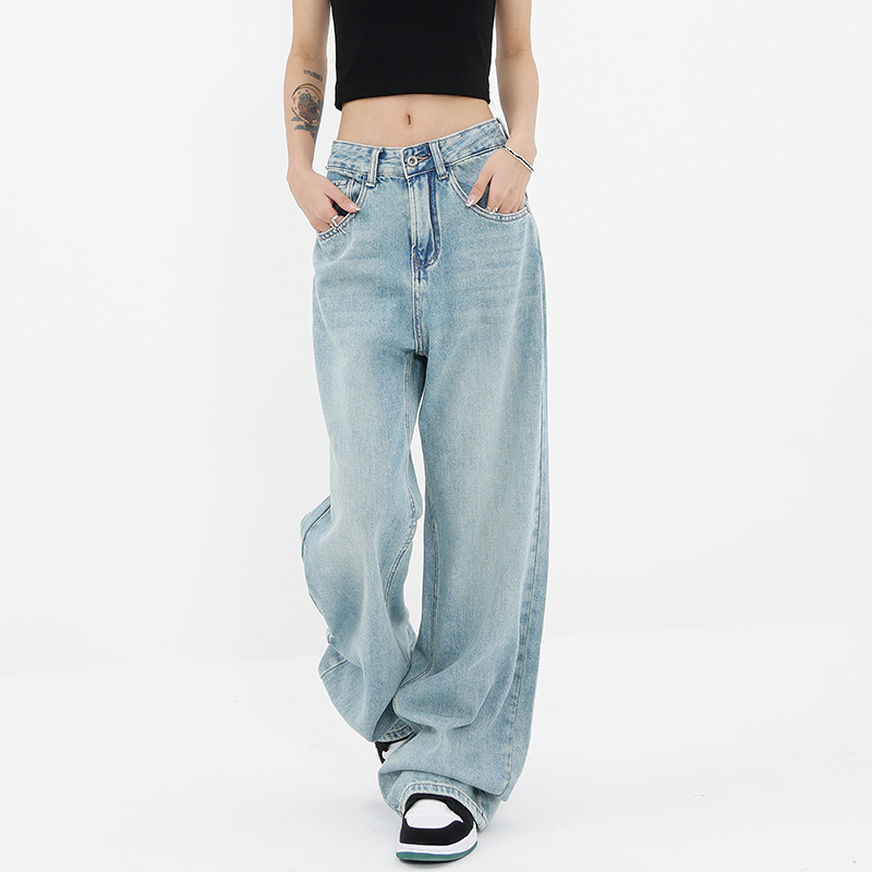 Kenabstudio Spring and Summer Basic Super Soft Washed Light Blue Jeans Women's Straight-Leg Floor-Length Wide-Leg Pants Kenabstudio Spring and Summer Basic Super Soft Washed Light Blue Jeans Women's Straight-Leg Floor-Length Wide-Leg Pants