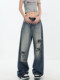 Ken Studio American-Style Washed White Wide-Leg Ripped Jeans for Women, New Summer Style, Drapey and Versatile Floor-Length Pants
