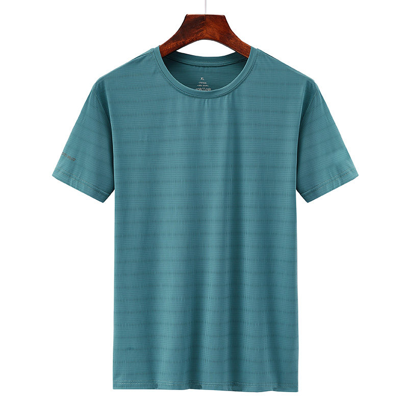 Ice silk short-sleeved quick-drying clothes men's breathable sweat-absorbing summer fitness running large size loose outdoor sports T-shirt
