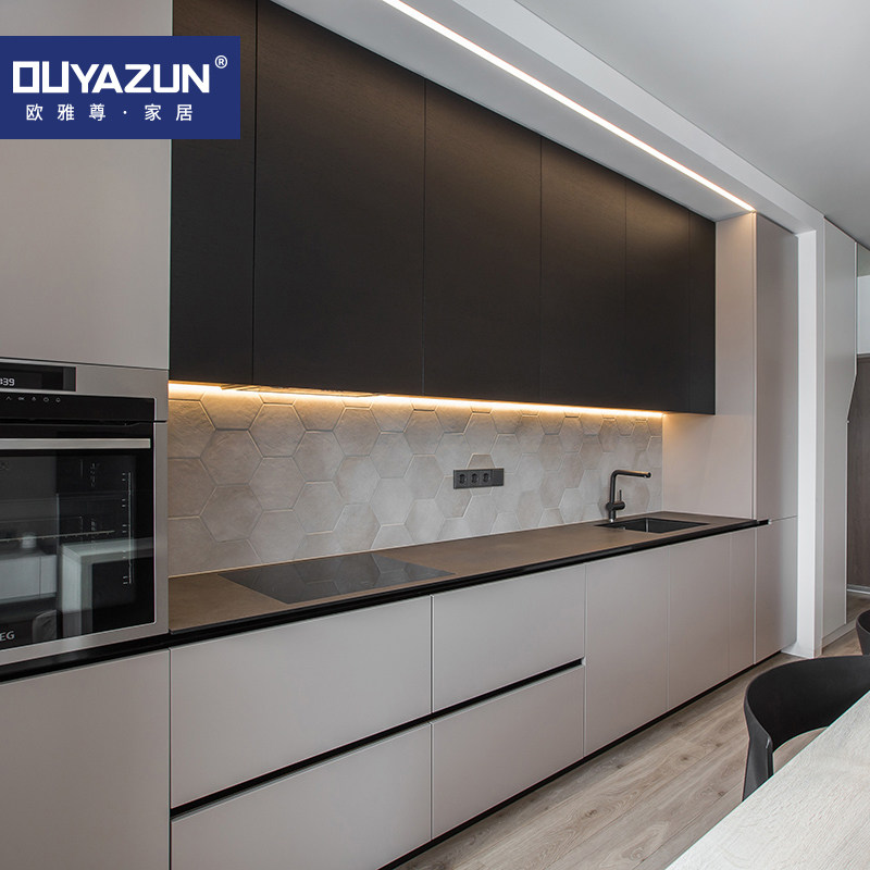 Integral cabinet custom kitchen modern simple decoration open quartz stone countertop kitchen cabinet small apartment custom