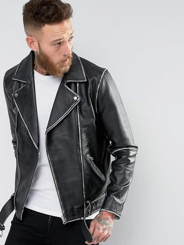 Clearance Stock Asos Leather Vintage Look Biker Jacket Genuine Leather Jacket