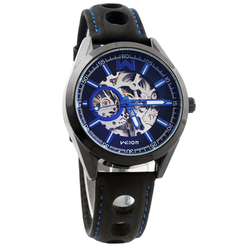 Мужские автоматические механические часы-скелетон, водонепроницаемые, с большим циферблатом, модные повседневные