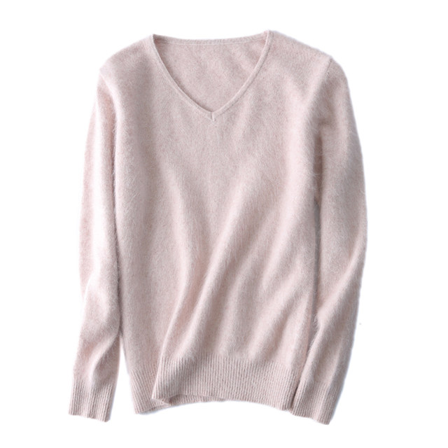 2022 ດູໃບໄມ້ລົ່ນແລະລະດູຫນາວ 100% ບໍລິສຸດ Mink Velvet Sweater ຄໍ V-neck ຂອງແມ່ຍິງ Pullover Cashmere Bottoming Sweater Thickened Large Size Knitted Wool Sweater