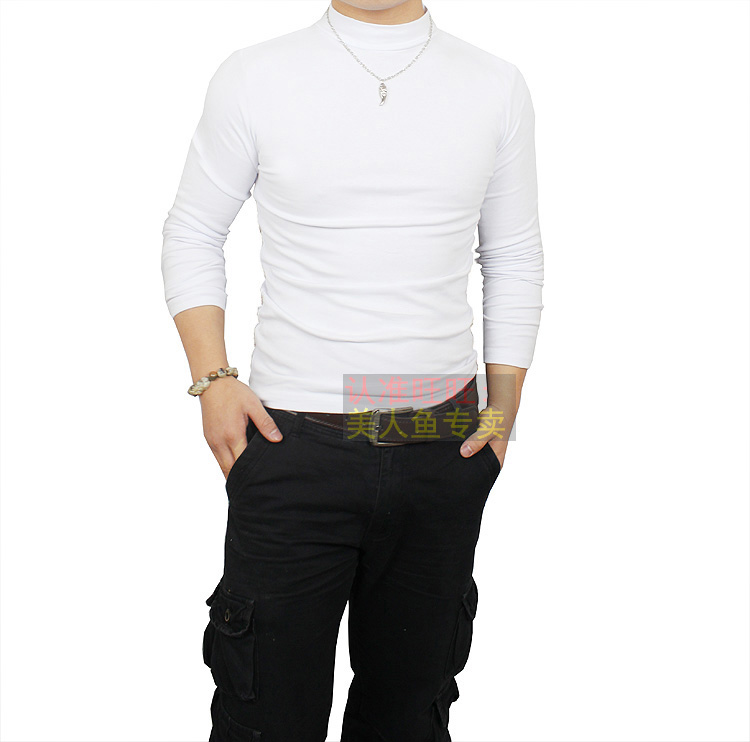 Mùa xuân nam cotton lưới đen xám trắng mùa thu quần áo bên trong quần áo áo thun nửa cổ cao tay áo sơ mi dài tay từ bi áo unisex form rộng