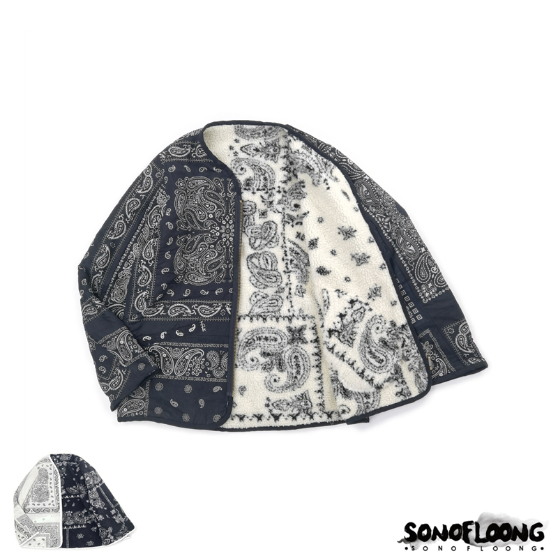 Sonofl Cashew Flower Lamb Wool Lining Double-Sided Collarless Jacket Autumn and Winter Retro Trendy Japanese Style Loose Fit
