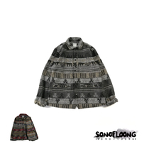 SONOFLOONG Wool Ruffle Vintage Ethnic Style Shirt Japanese Thick Three Bag Cargo Jacket Jacket Trendy RRL