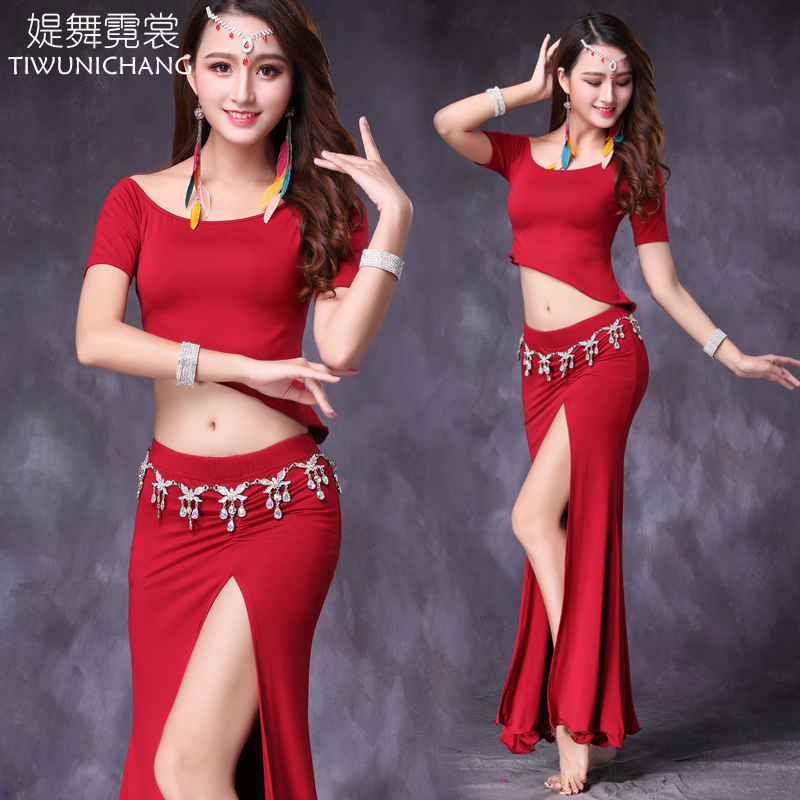 Belly Leather Dance Dress Oriental Dance Exercises 2021 New Dance Practice Suit Suit Spring Summer Modale Long Skirt Woman