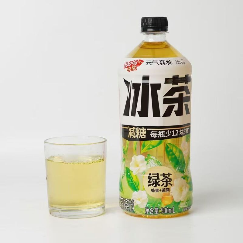 Yuanqi Forest Ice Tea Reduced Sugar Honey Jasmine Green Tea Flavor Whole Box 900ml*1 Bottle Large Bottle Summer Thirst Quenching Tea Drink