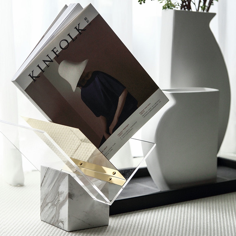 Modern Minimalist Ceramic Flower Vessel, Marble Acrylic Bookends, Book and Newspaper Holder, Decorative Items for Model Homes and Sales Offices