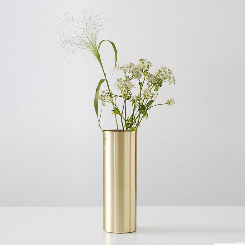 Nordic ins wind household brass metal round vase living room simple decorative decoration Light luxury hydroponic flower arrangement