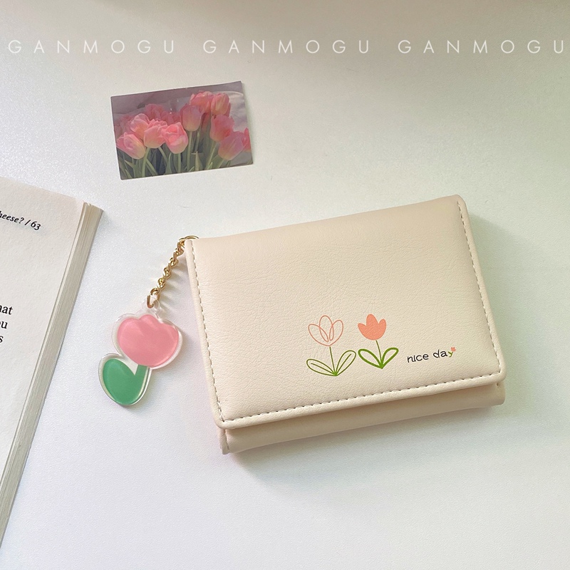 Tulip Small Wallet ~ ins Simple Retro Women's Compact and Exquisite Minimalist Student Coin Purse Wallet