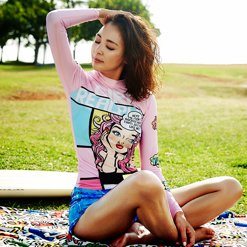 Korean version of sunscreen wetsuit women's two-piece surfing long-sleeved swimsuit beach jellyfish clothing quick-drying snorkeling suit top