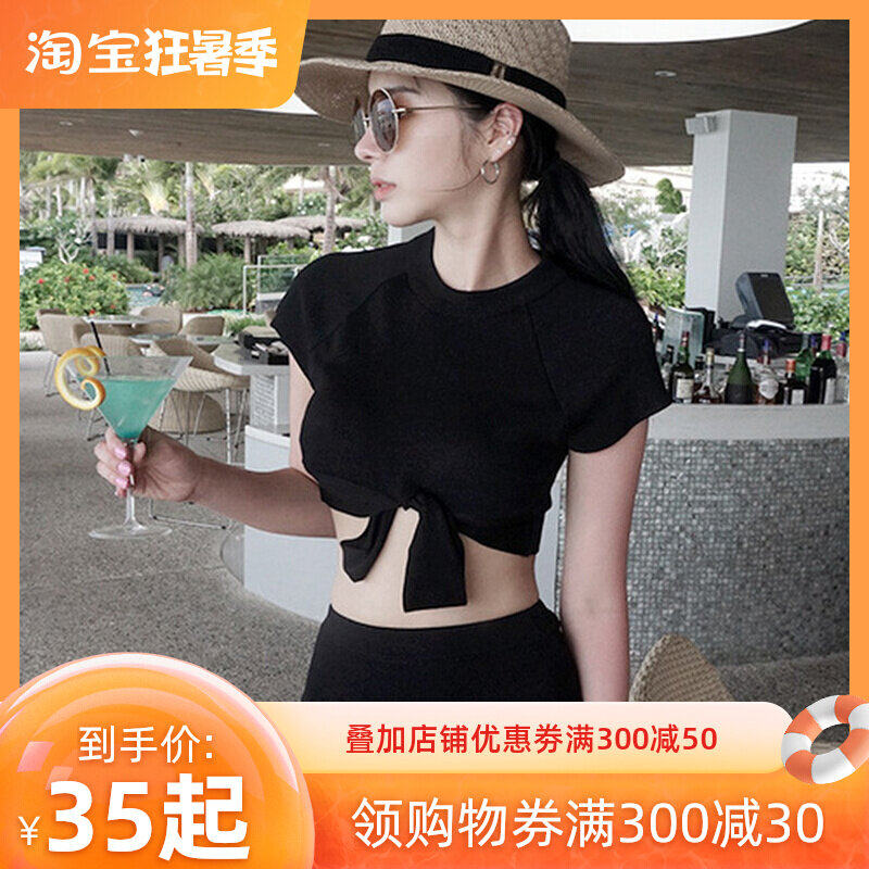 Da Cousins Bikini Sexy Black Knotted With Cuff Jacket High Waist Triangle Pants Two-piece Swimsuit Bikini