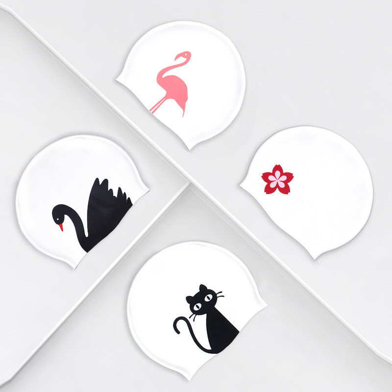 Swimming cap women's waterproof head long hair ear protection silicone adult children men's large printed professional swimming cap