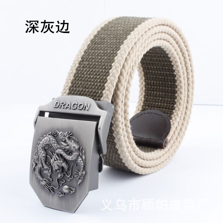 Dragon hợp kim khóa tự động dây đai vải dệt kim nam dày vành đai quần ngoài trời một thế hệ - Thắt lưng thắt lưng da cá sấu hoa cà