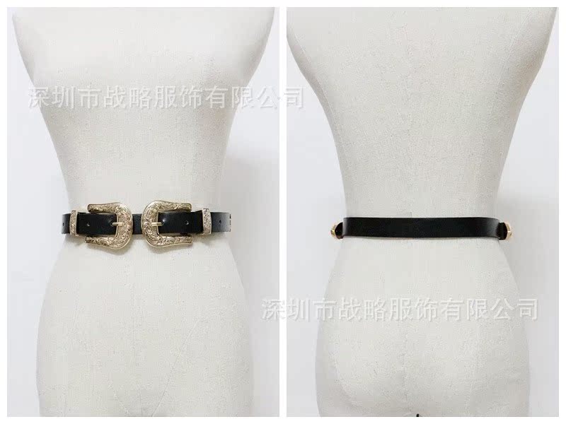 Cổ điển hai đầu chạm khắc thời trang bạc khóa nữ pin khóa thắt lưng nữ giản dị quần hoang dã đai đen châu Âu và Mỹ đai mỏng - Thắt lưng dây thắt lưng nữ