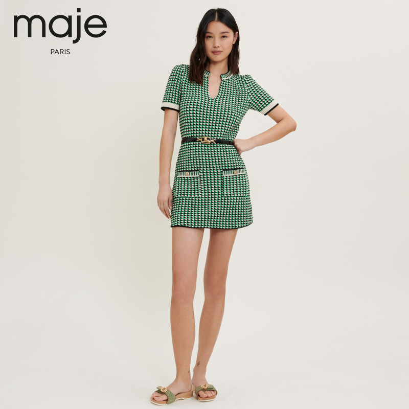 maje2022 Summer new women's dress French style retro temperament Body Knit Foreign Dress MFPRO02345