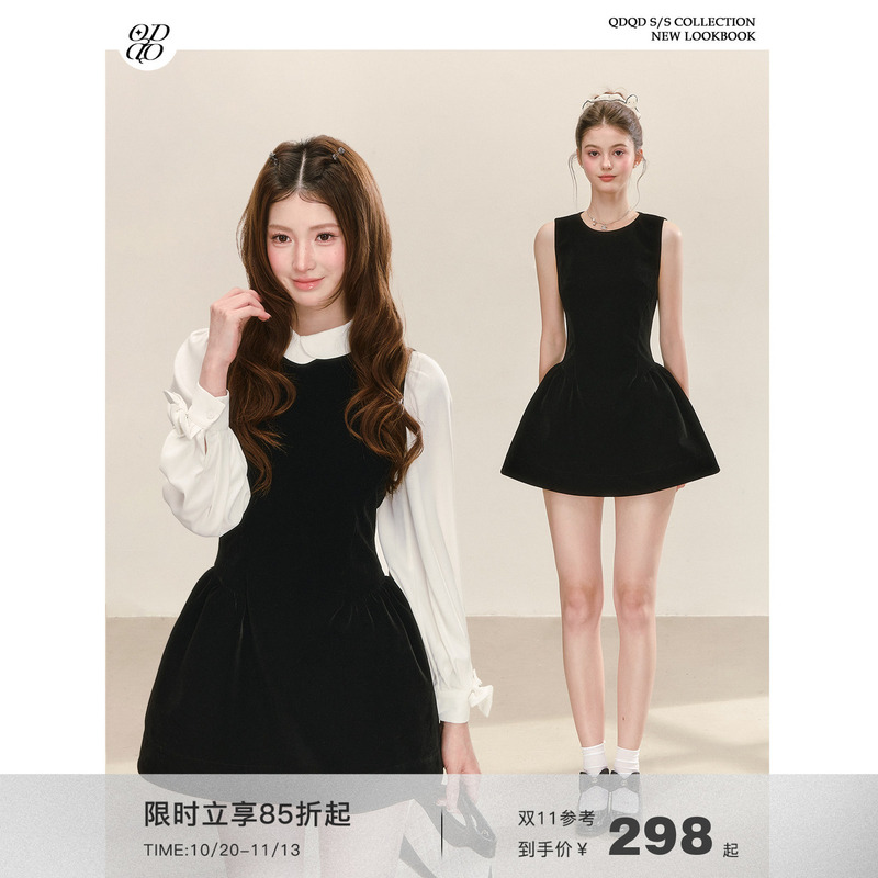 Qdqd Elegant Black Tank Dress, New Autumn Style, Waist-Cinching, Slimming, High-End Sleeveless Dress Qdqd Elegant Black Tank Dress, New Autumn Style, Waist-Cinching, Slimming, High-End Sleeveless Dress