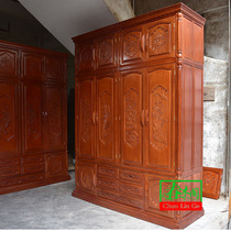 Pineapple grid wood carved top cabinet mahogany furniture big wardrobe Rosewood storage wardrobe Chinese style all solid wood hanging wardrobe