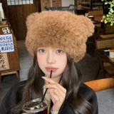 Милая демисезонная шерстяная удерживающая тепло бархатная шапка, с медвежатами, увеличенная толщина