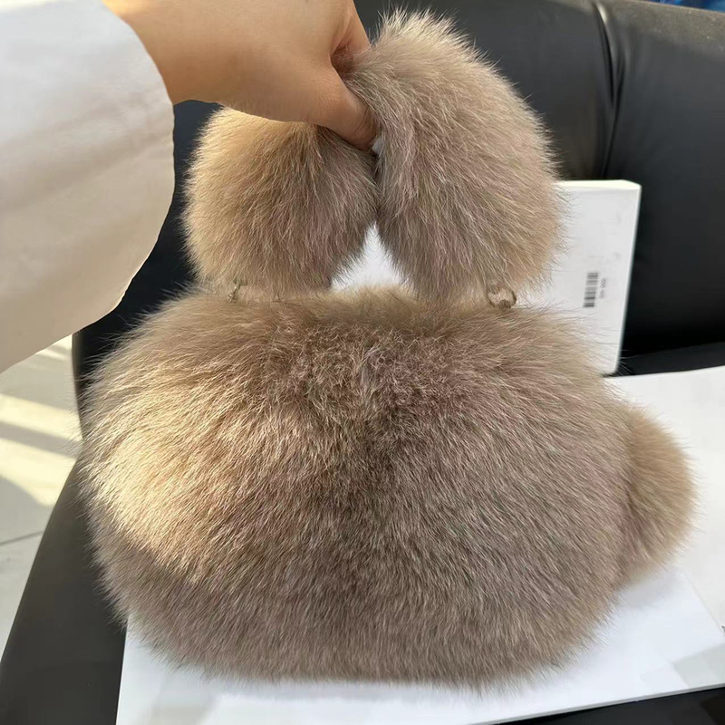 Fox Fur Bag, Mobile Phone Bag, Whole Leather Real Fur Small Square Bag, Crossbody Hand Warmer Bag, Single Shoulder Real Fur Handbag