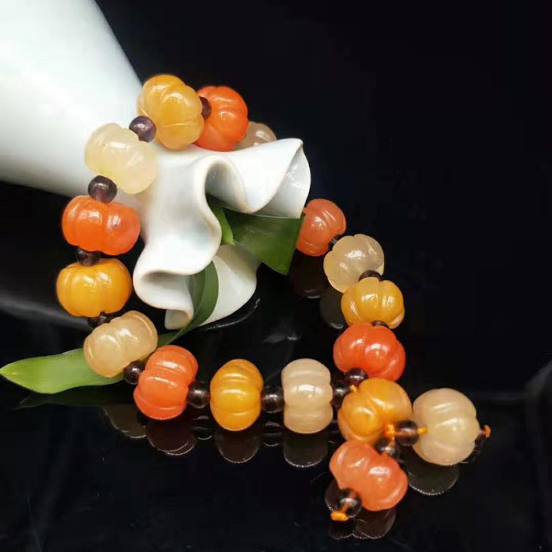 Jade bracelet gold silk jade handstring boutique Xinjiang Golden Silk Jade pumpkin beads handstring support identification and transfer
