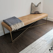 Light and luxurious Nordic minimalist bed tailstool modern entrance metal changing shoes long stool pull buckle balcony casual leather dressing stool