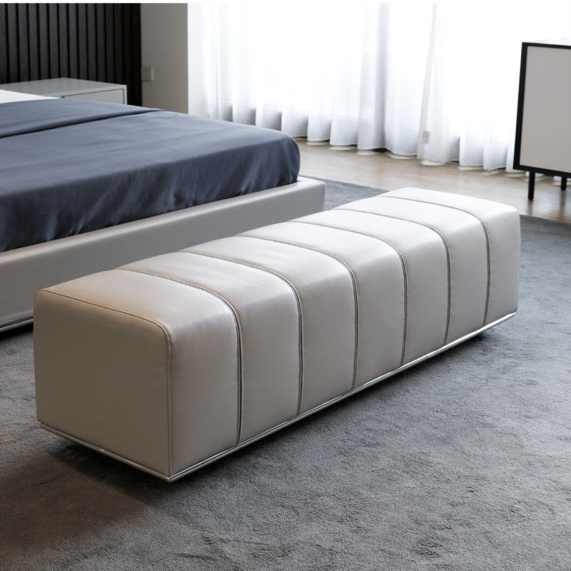 Nordic Minimalist Modern Leather Art Bed Tailstool Light Extravagant Strip Stool Living-room Cloakroom Metal Sofa Bench Swap Bench