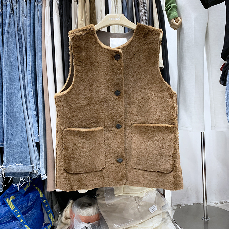 Hàn Quốc ulzzang2018 mùa đông mới phong cách non-machi đơn giản màu rắn khóa túi áo vest nữ giản dị áo khoác nữ
