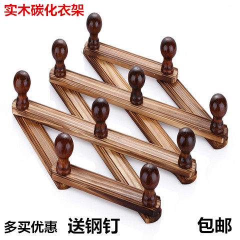 10 Hooked Hanger Wood Telescopic Wall Wall-mounted Cloakable Cloakable folding door Package Clothing Hanger Hanger