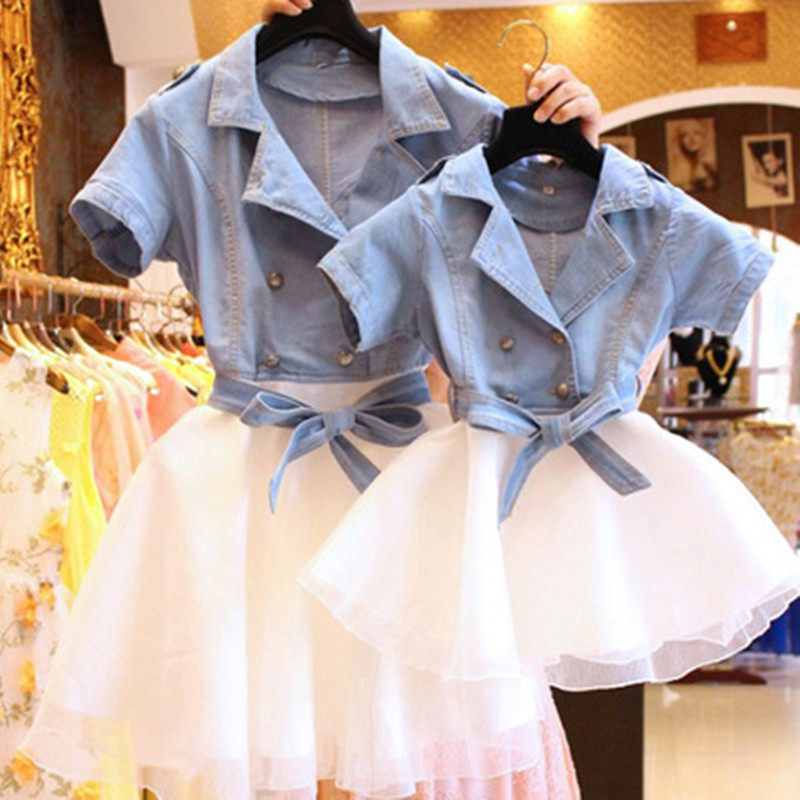 Pro-child fashion summer 2022 new boomer women suit denim dress pompist dress princely dress princess even body dress net red polenta
