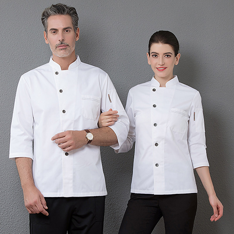 Three-point sleeve chef clothes for men and women back breathable mesh catering kitchen clothes four seasons Western restaurant chef clothes autumn