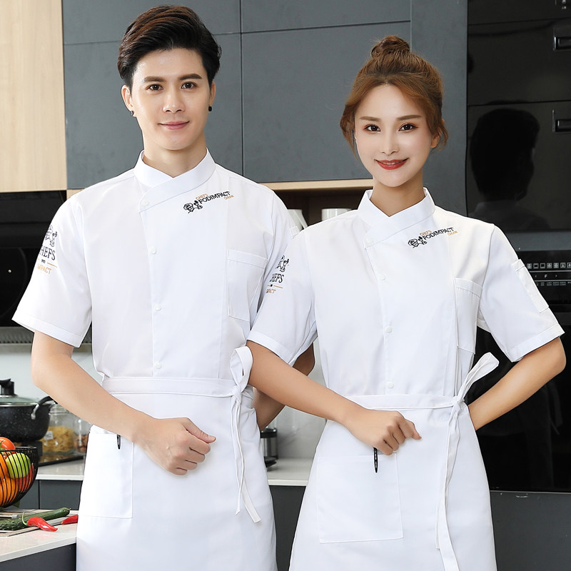 Breathable mesh chef overalls men's short-sleeved summer thin ice silk fabric hotel restaurant catering kitchen chef clothing