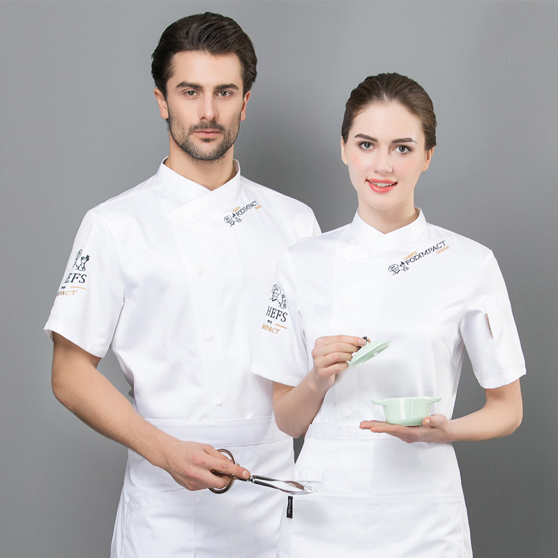 Hotel chef clothes men's short-sleeved summer thin breathable tooling catering kitchen clothes kitchen back kitchen chef clothes white