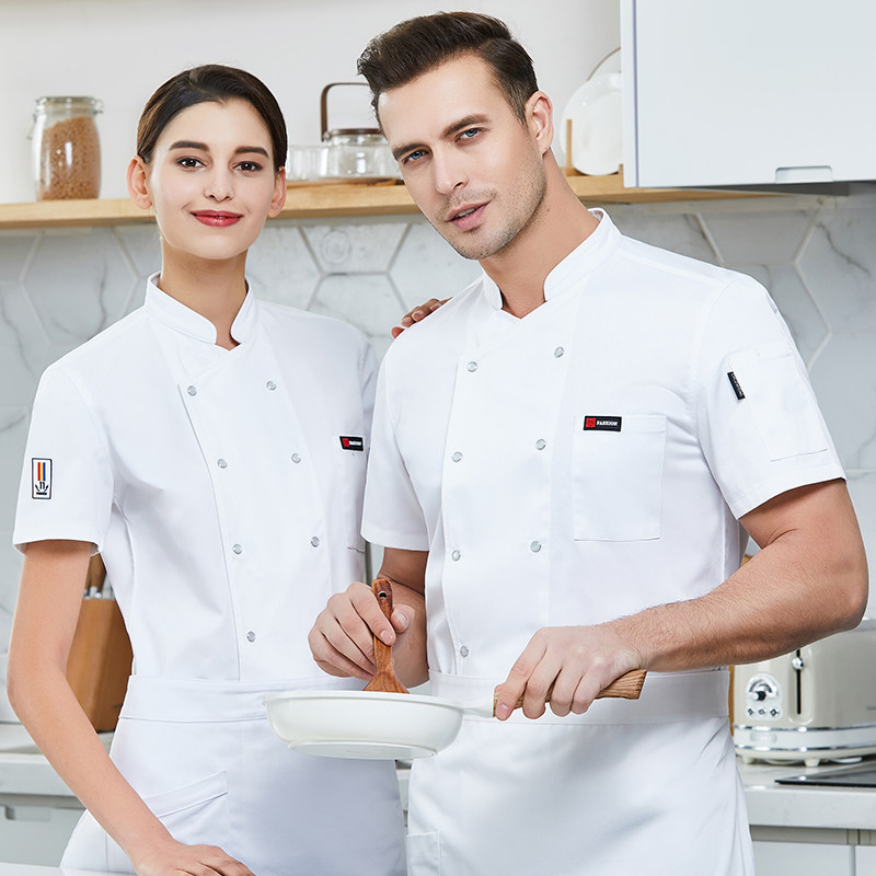 Summer high-end chef clothes men short sleeves summer thin breathable easy to wash catering kitchen chef clothes half sleeve women