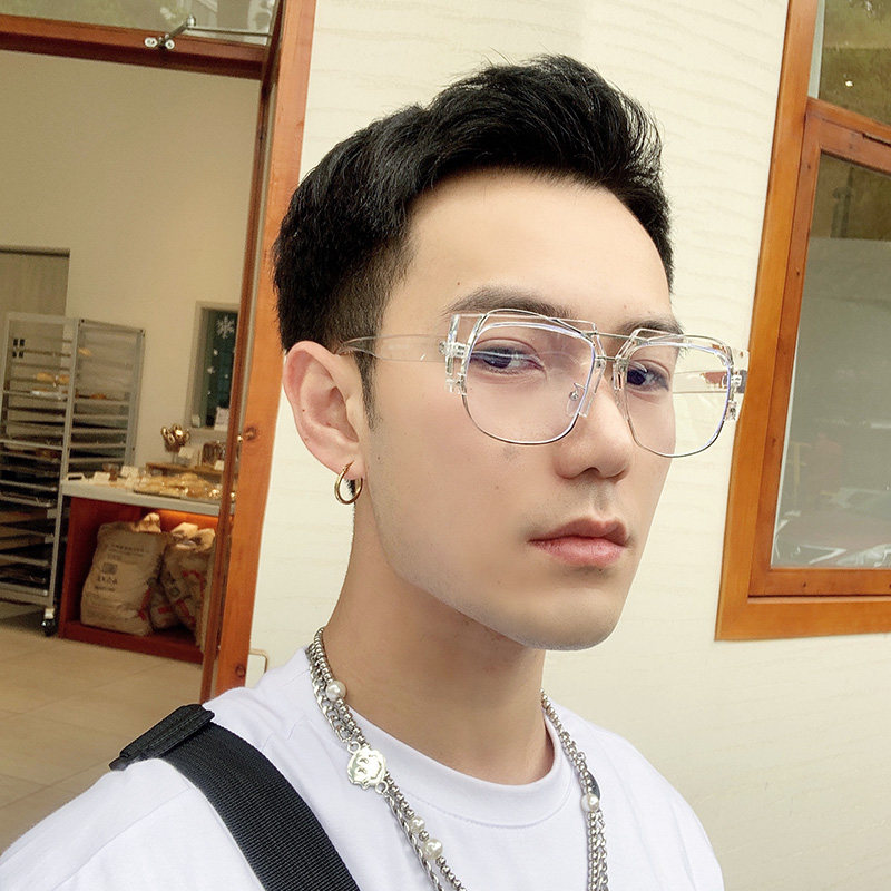 Large frame transparent color glasses frame double beam big face show face small myopia eyes can be equipped with degree frame men and women ruffian handsome