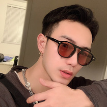 Japanese simple black frame American sunglasses translucent mens myopia sunglasses Korean round flat mirror women