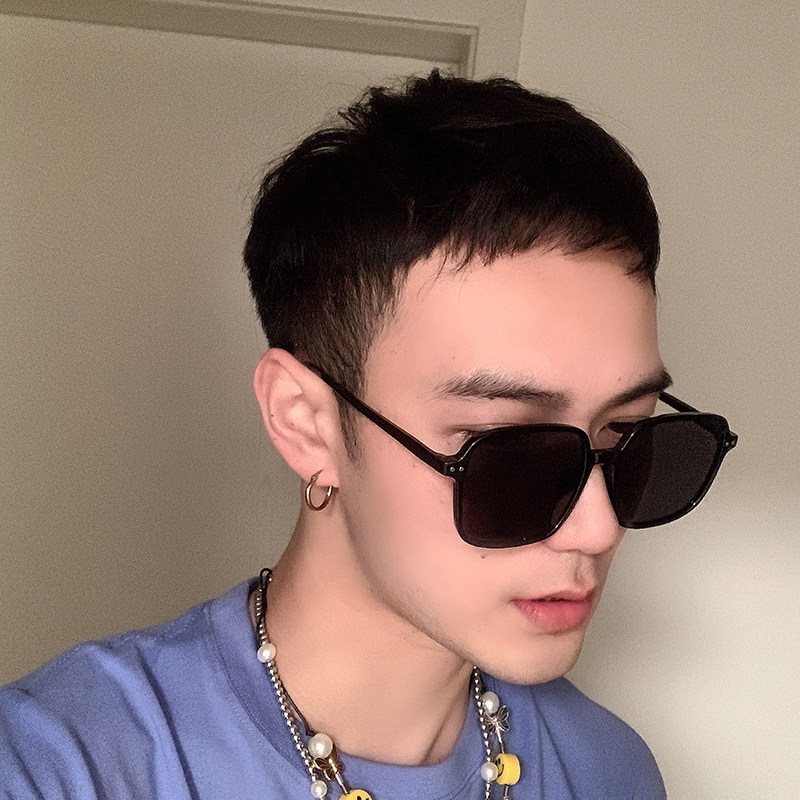 Japanese fashion box men's and women's polarized sun glasses retro big frame simple black driver driving myopia sunglasses