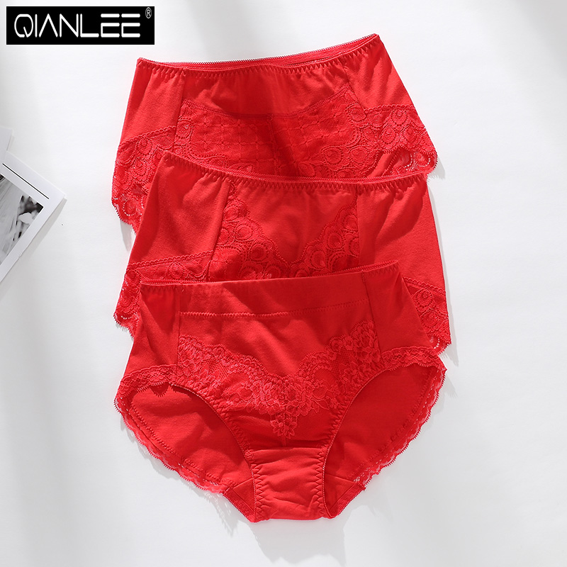 3 pairs of red underwear women's modal cotton crotch women's mid-to-high waist briefs for the year of the natal year