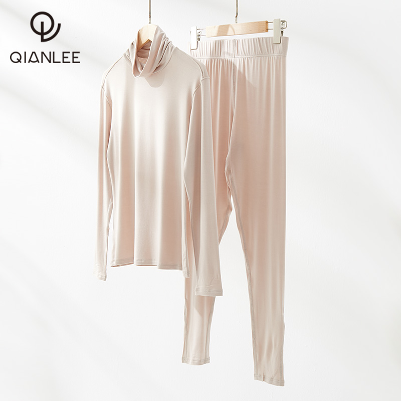 Modal high collar thermal underwear women's thin section heating long johns bottoming suit 2022 new shirt pants winter