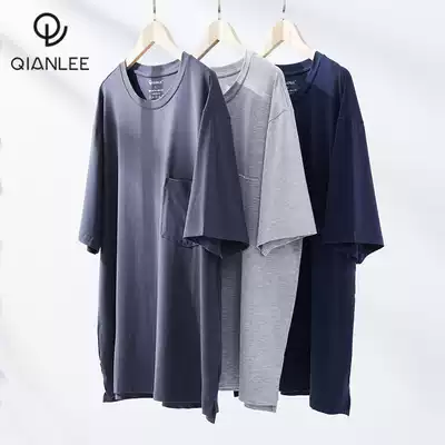 2 pieces of men's round neck short sleeve T-shirt Modal cotton Ice Silk feel thin home clothes base coat loose wear black and white