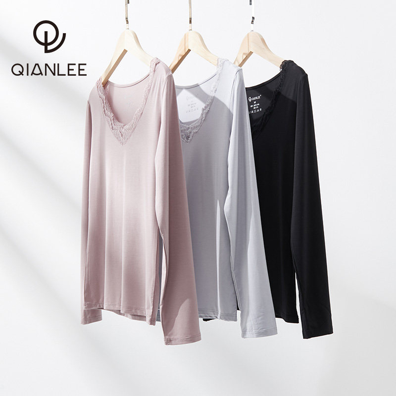 Modal Autumn Dress Women's Low Neck Lace Inner Wearing Leggings Thin Warm Tops Underwear 2021 New Model