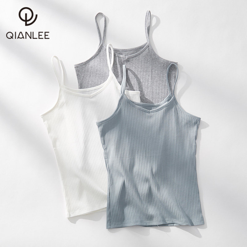2 pieces of camisole women's cotton summer can be worn outside the beautiful back with slim bottoming ladies underwear white ribs