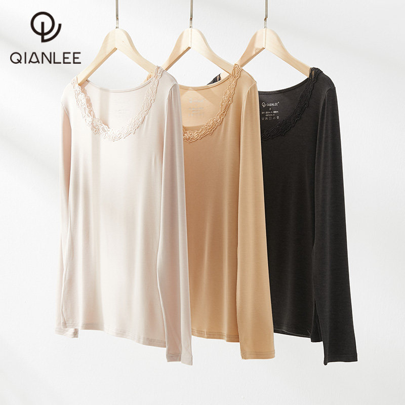 Lady Modale Lady Autumn Clothes Lace Long Sleeves Inside Lap Clothing Thin heat Warm Beat bottom blouses Shirt Underwear