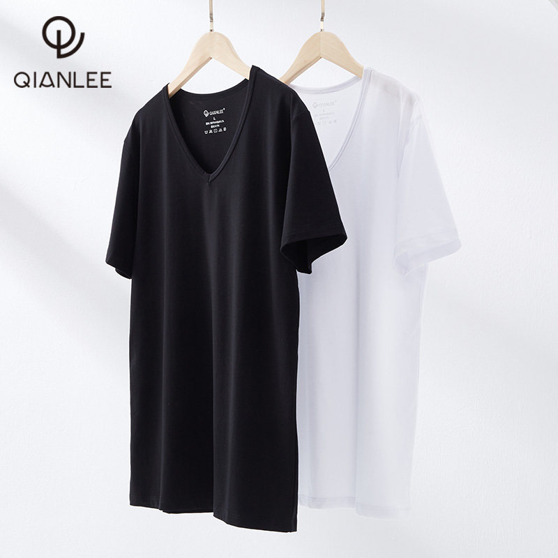 2 pieces short sleeve T-shirt male V collar inner hitch bottom SUPIMA cotton summer slim fit black and white men's underwear sweatshirt